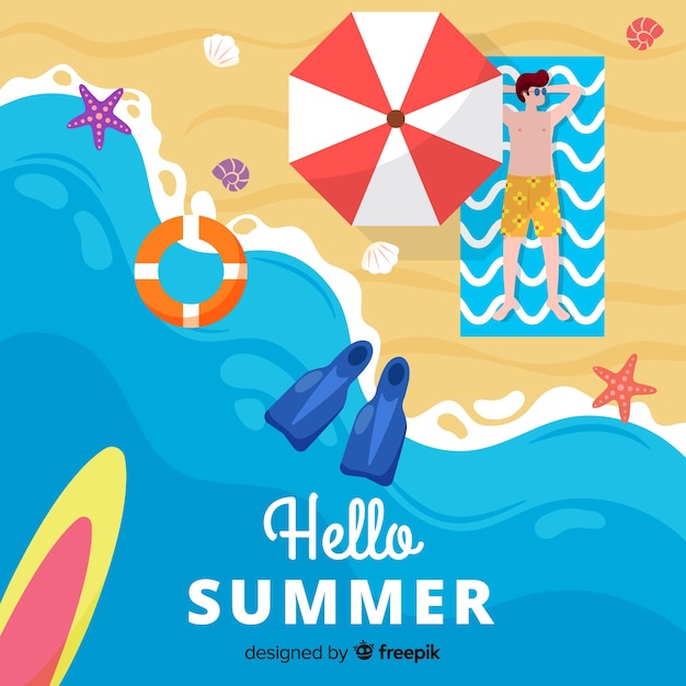 Fondo de hello summer en diseño plano