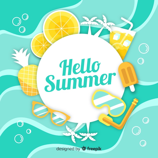 Vector gratuito fondo hello summer en diseño plano