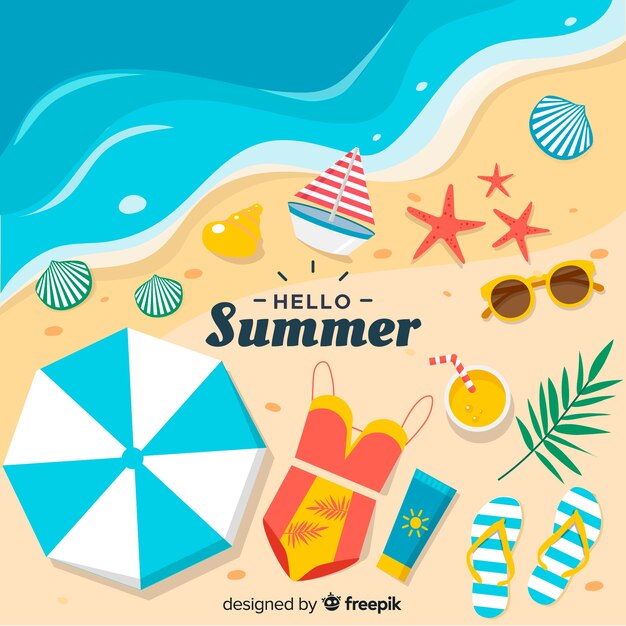 Fondo de hello summer en diseño plano