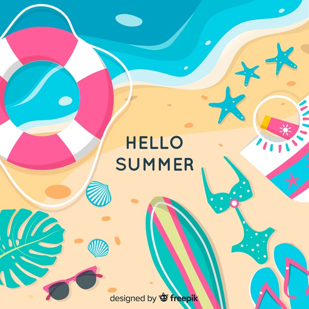Fondo de hello summer en diseño plano