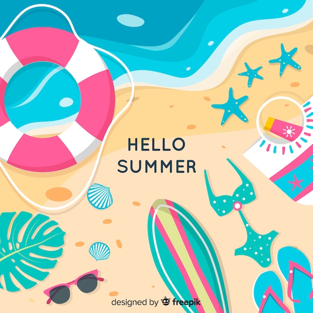 Fondo de hello summer en diseño plano