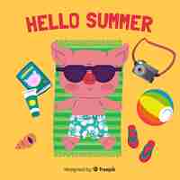 Vector gratuito fondo de hello summer en diseño plano