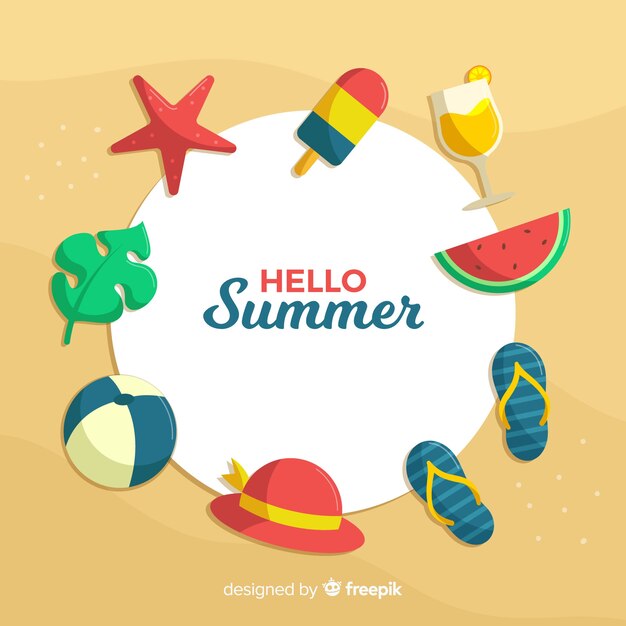 Fondo hello summer en diseño plano