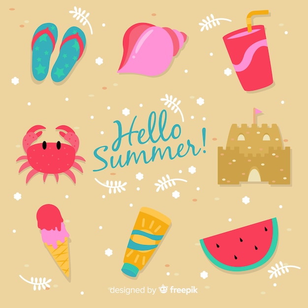 Vector gratuito fondo de hello summer en diseño plano