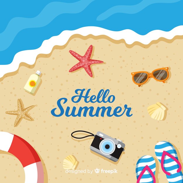 Fondo hello summer en diseño plano