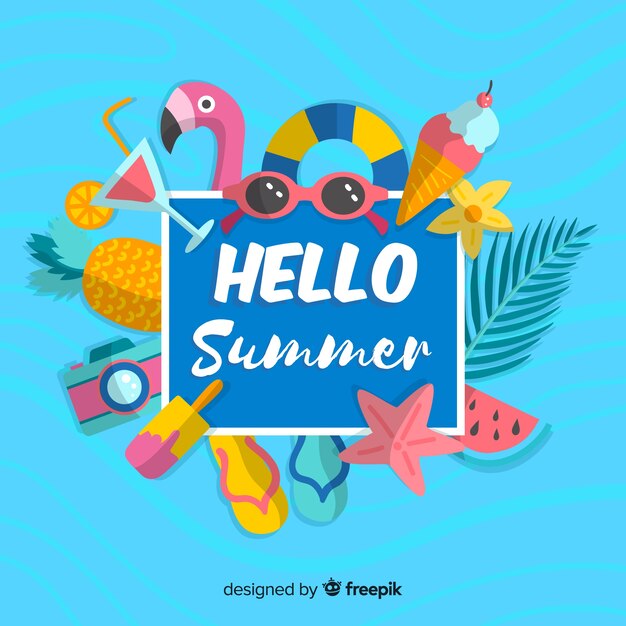 Fondo de hello summer en diseño plano