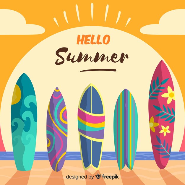 Fondo de hello summer en diseño plano
