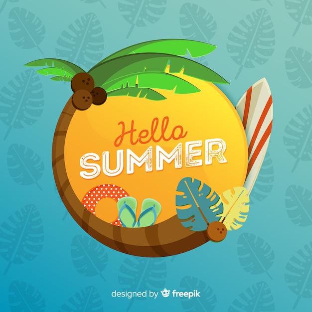 Fondo de hello summer en diseño plano