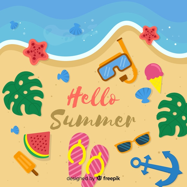 Fondo hello summer en diseño plano