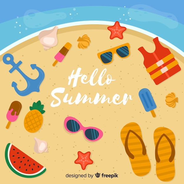 Fondo hello summer en diseño plano