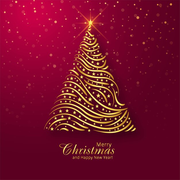 Fondo hermoso de la tarjeta del árbol de oro de la feliz navidad