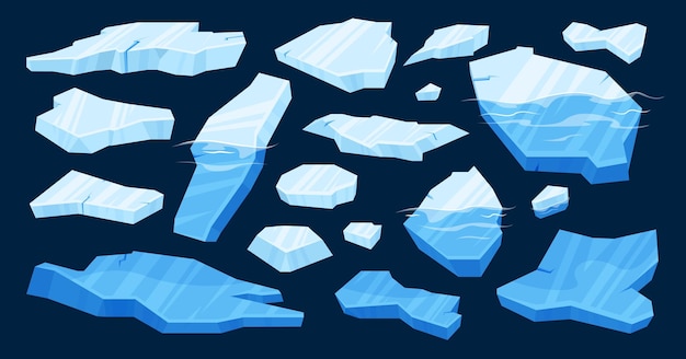 Fondo de hielo agrietado ártico congelado bloques azules de hielo de varios tamaños ilustración vectorial