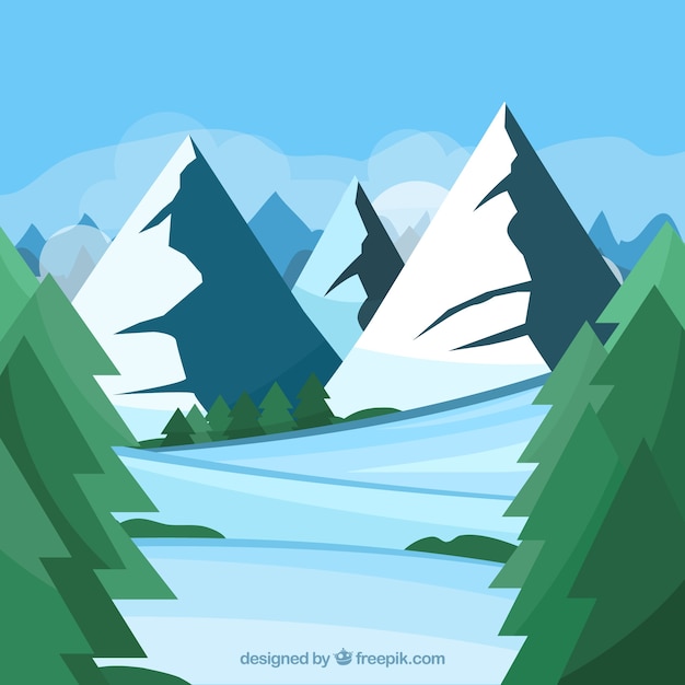 Vector gratuito fondo de hielo y montañas en diseño plano