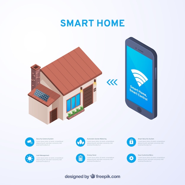 Fondo de hogar inteligente con dispositivo móvil
