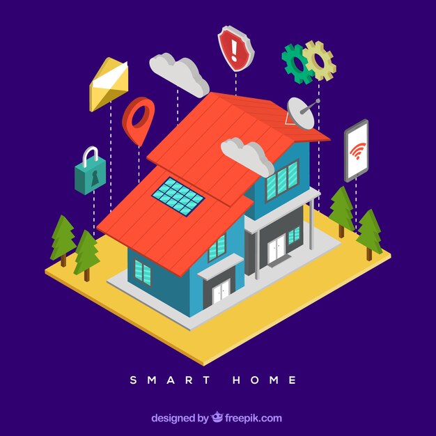 Fondo de hogar inteligente en estilo isométrico