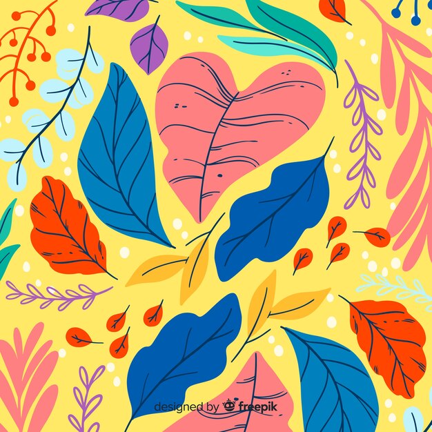 Fondo de hojas coloridas dibujadas a mano