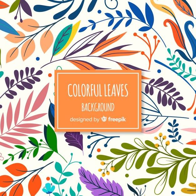 Fondo de hojas coloridas dibujadas a mano