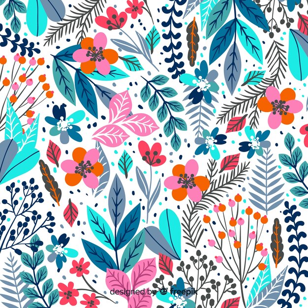 Fondo de hojas coloridas dibujadas a mano