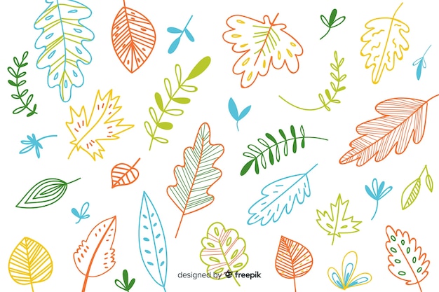 Fondo de hojas coloridas dibujadas a mano