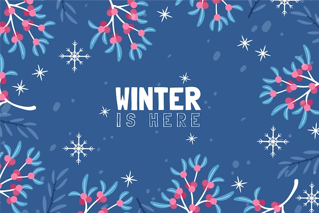Fondo con hojas dibujadas y mensaje de invierno está aquí