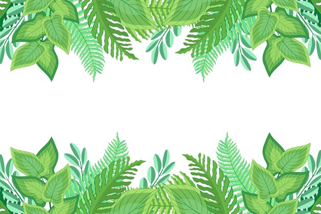 Fondo de hojas exóticas verdes de diseño plano