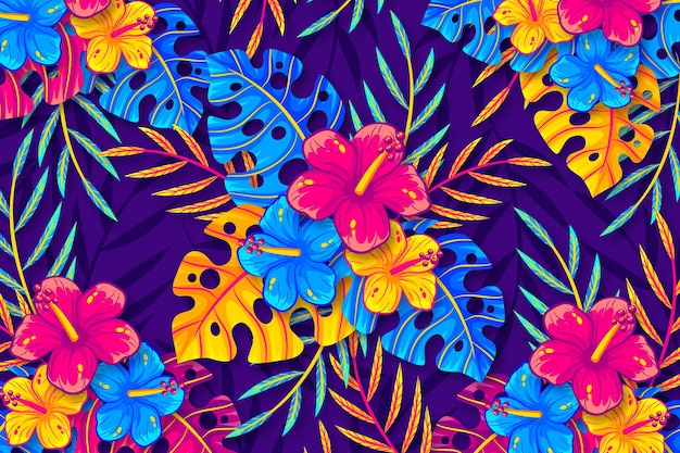 Fondo de hojas y flores tropicales para zoom