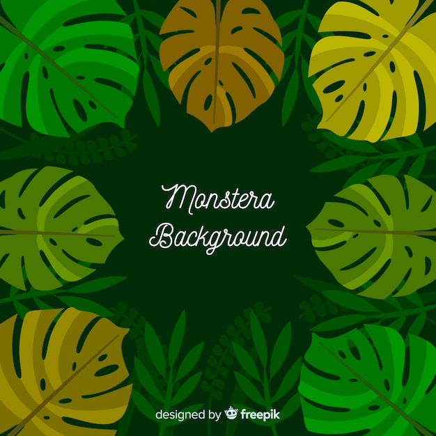 Fondo de hojas de monstera en diseño plano