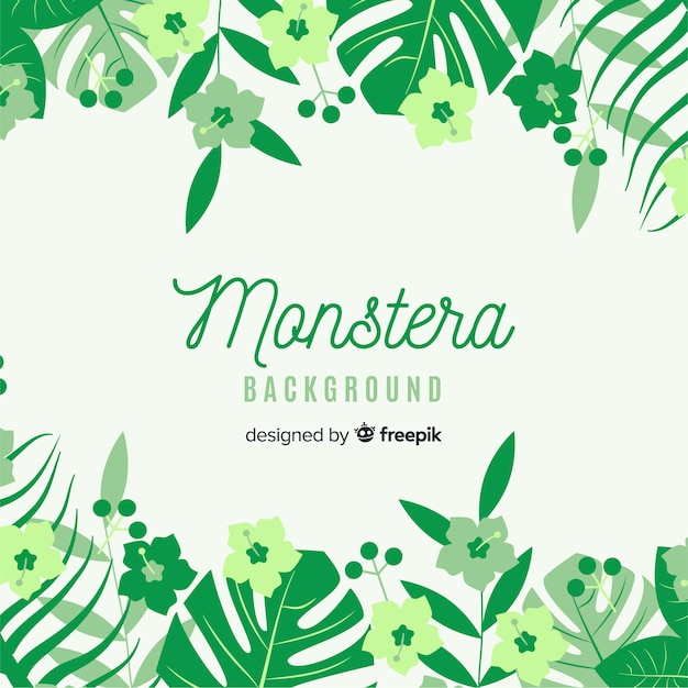 Vector gratuito fondo hojas de monstera y flores plano