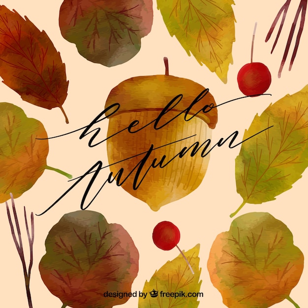 Vector gratuito fondo con hojas de otoño en acuarela