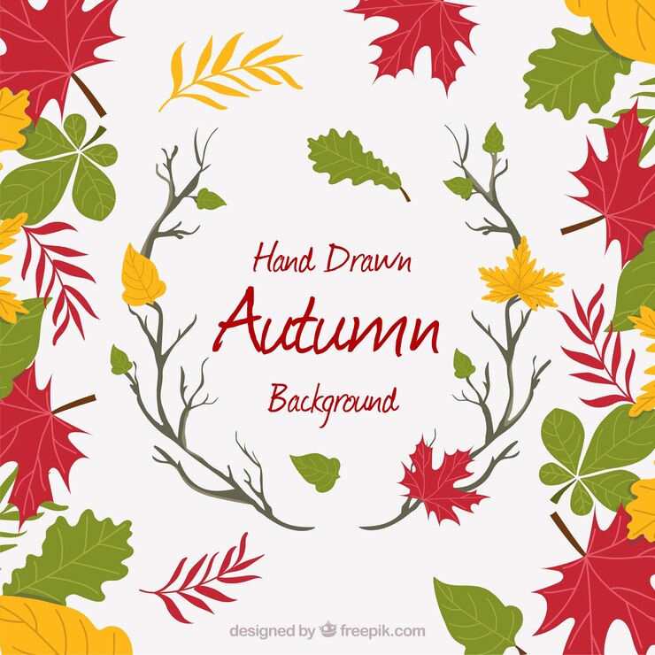 Vector gratuito fondo de hojas de otoño de colores dibujadas a mano 