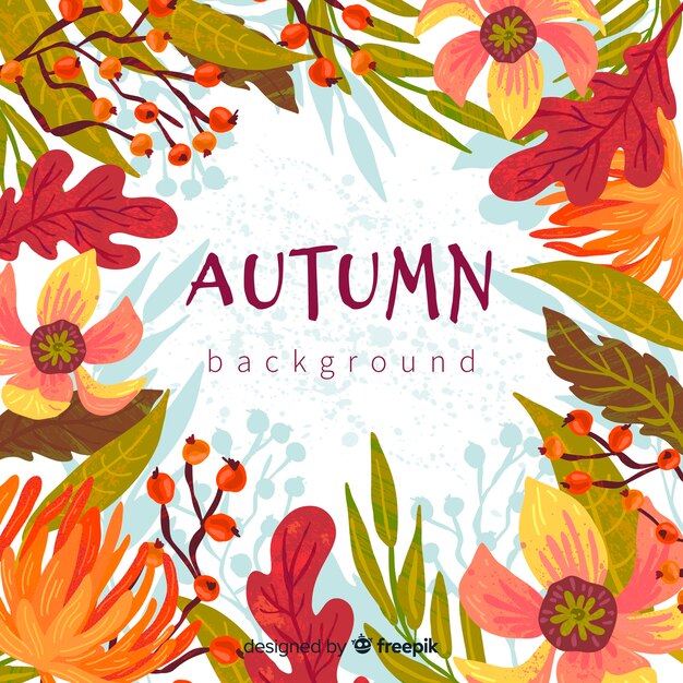 Fondo de hojas de otoño dibujadas a mano