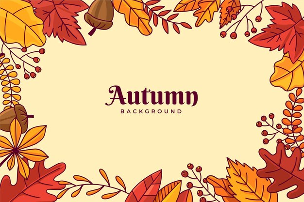 Fondo de hojas de otoño dibujadas a mano