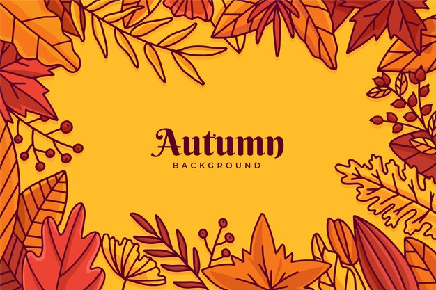 Fondo de hojas de otoño dibujadas a mano