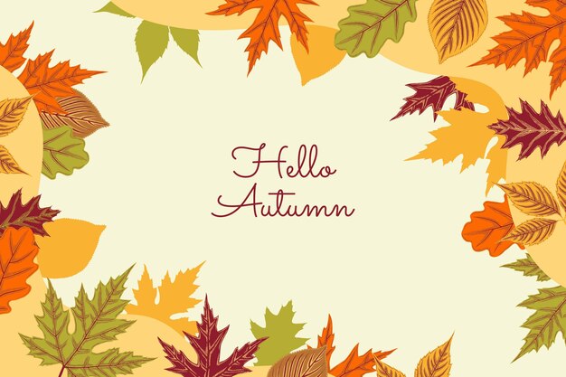 Fondo de hojas de otoño dibujadas a mano