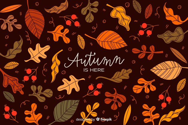 Fondo de hojas de otoño dibujadas a mano
