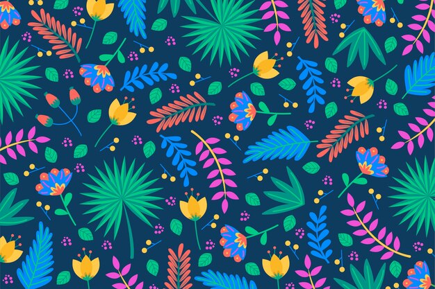 Fondo de hojas de palmera y plantas tropicales