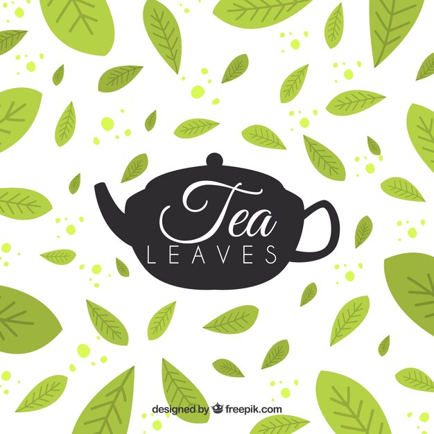 Fondo de hojas de té con diseño plano