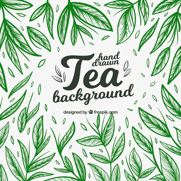 Vector gratuito fondo de hojas de té en estilo hecho a mano