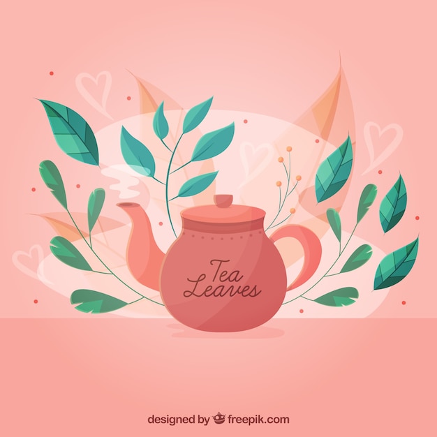 Vector gratuito fondo de hojas de té con tetera