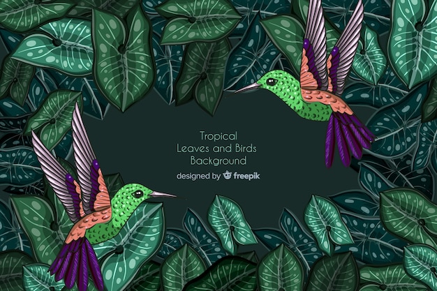 Fondo hojas tropicales y colibrís