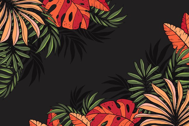 Fondo de hojas tropicales dibujadas a mano grabado