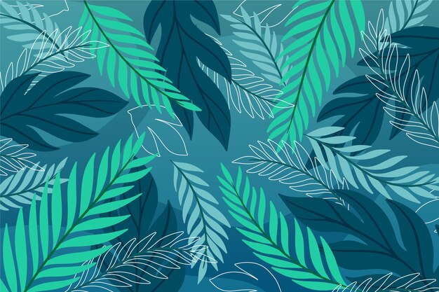 Fondo de hojas tropicales dibujadas a mano