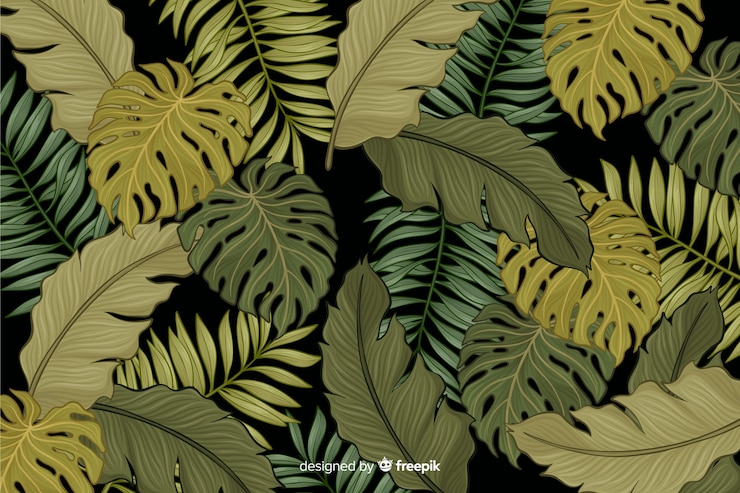 Vector gratuito fondo hojas tropicales dibujadas a mano