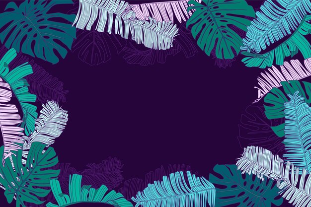 Fondo de hojas tropicales dibujadas a mano