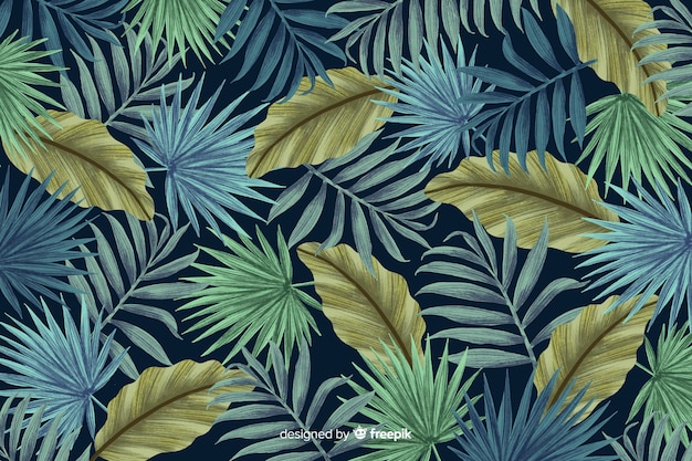 Vector gratuito fondo de hojas tropicales estilo dibujado a mano