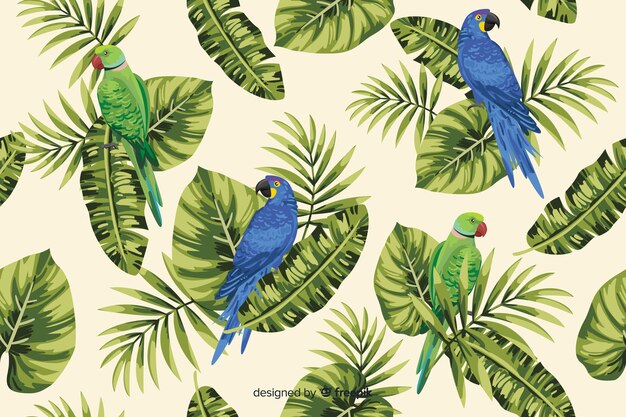 Fondo hojas tropicales y loros