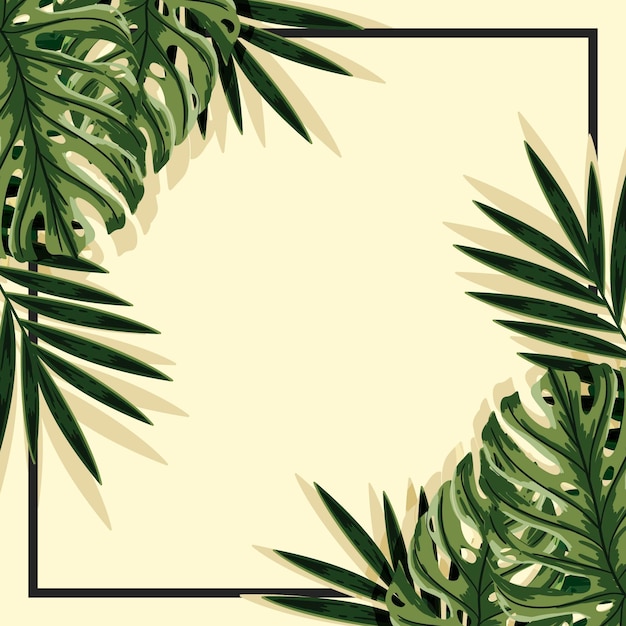 Vector gratuito fondo de hojas tropicales con marco