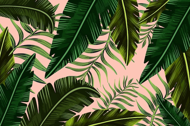 Vector gratuito fondo de hojas tropicales pintadas a mano