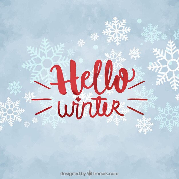 Fondo hola invierno con letras caligráficas rojas