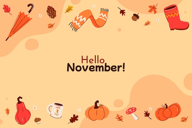 Vector gratuito fondo de hola noviembre dibujado a mano para el otoño